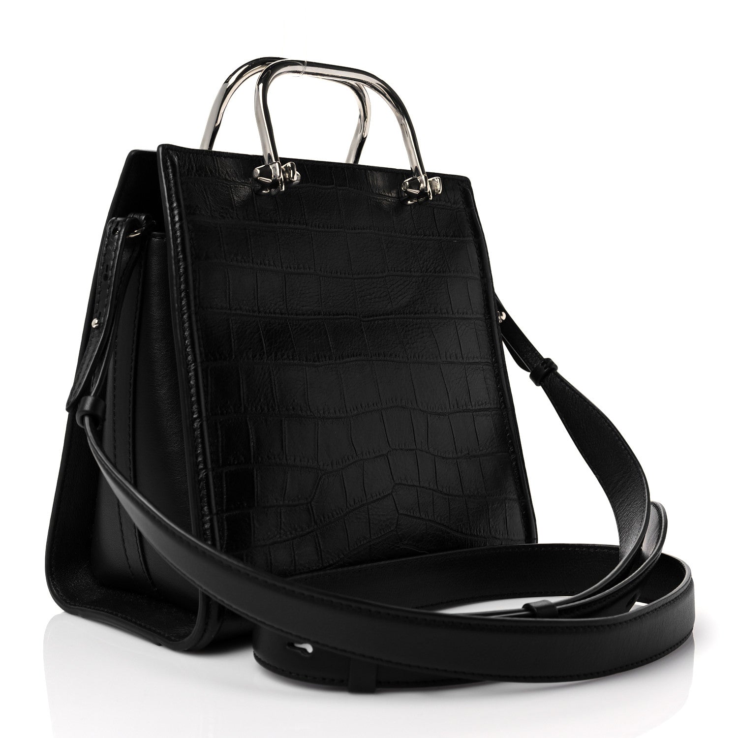 Alexander McQueen Crocodile Embossed Calfskin The Short Story Shoulder Bag Black 3 of 9