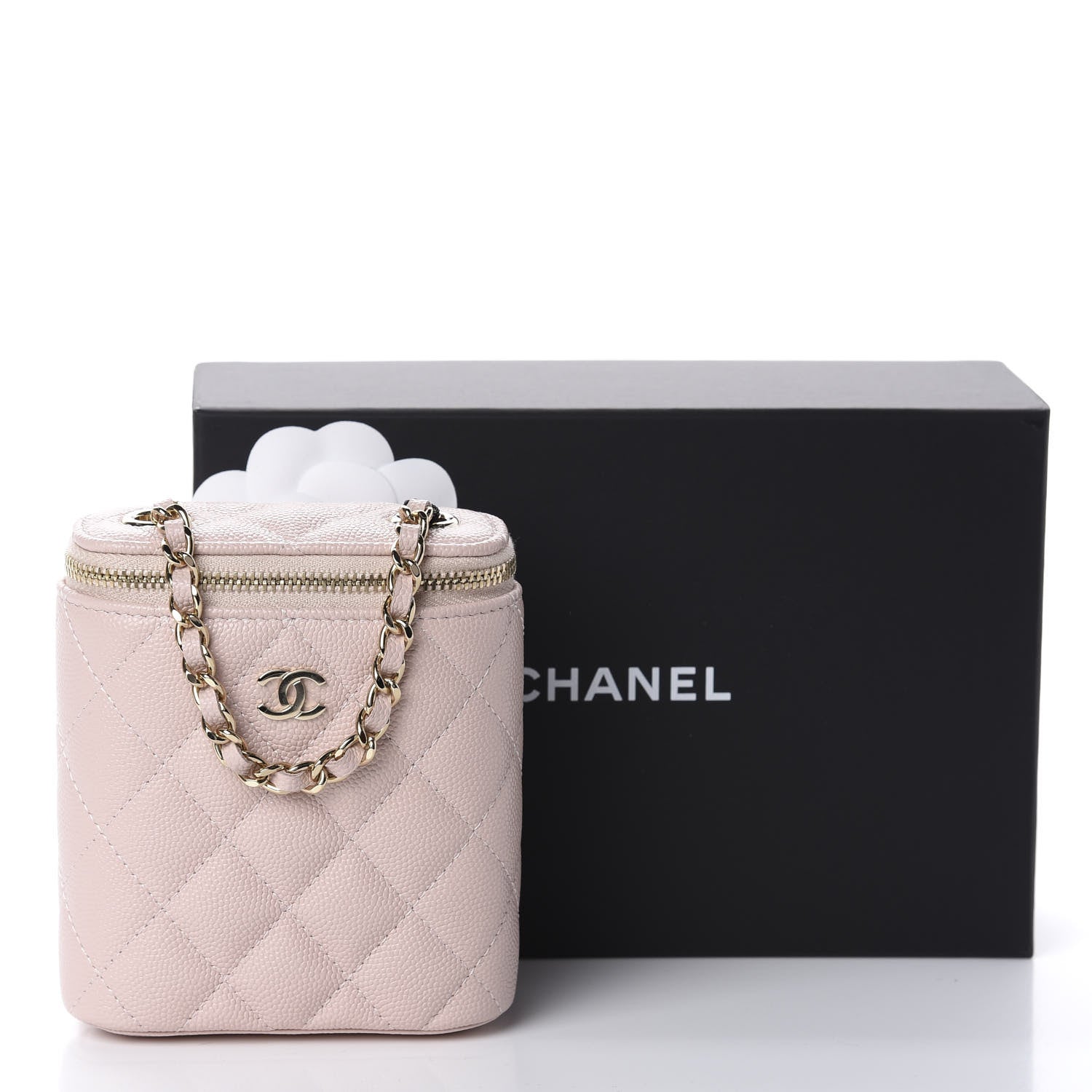 Chanel Caviar Quilted Small Vertical Coco Beauty Vanity Case With Chain Light Pink 11 of 11