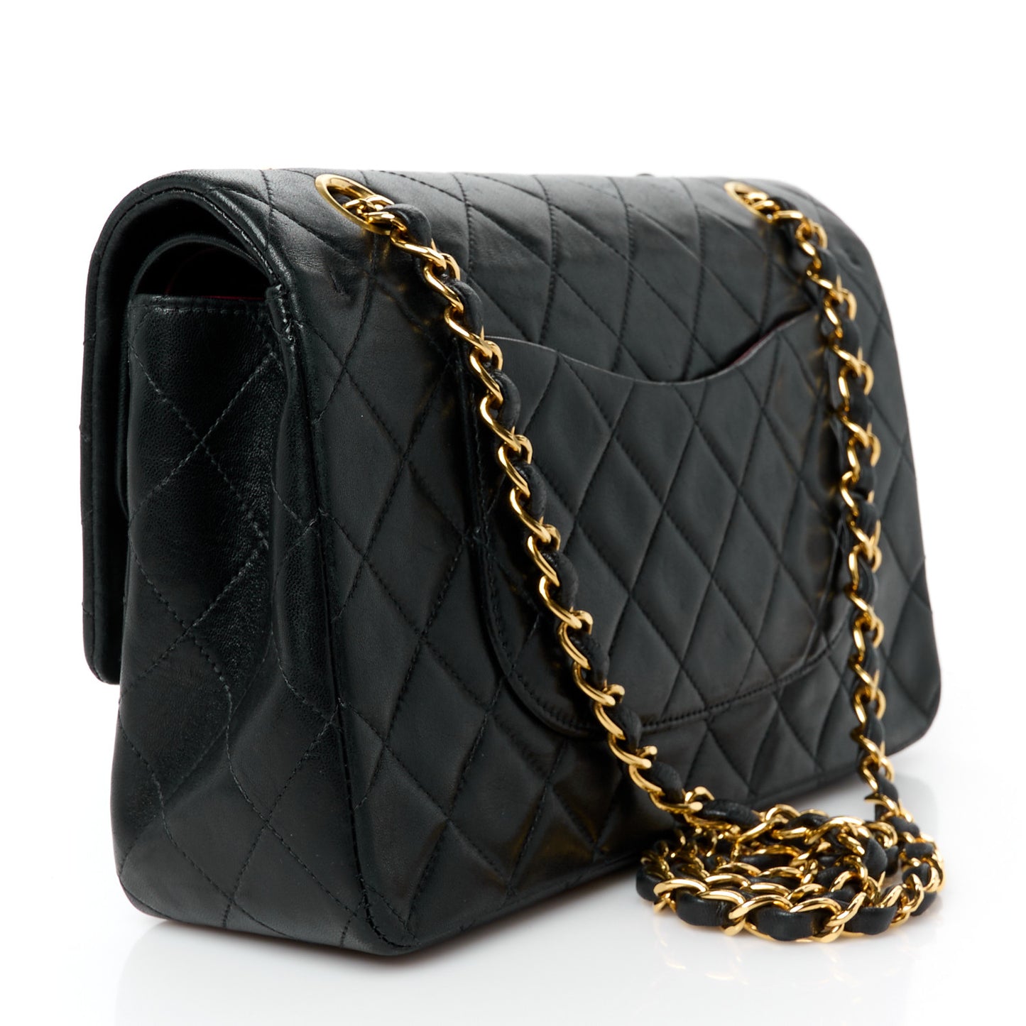 Lambskin Quilted Medium Double Flap Black