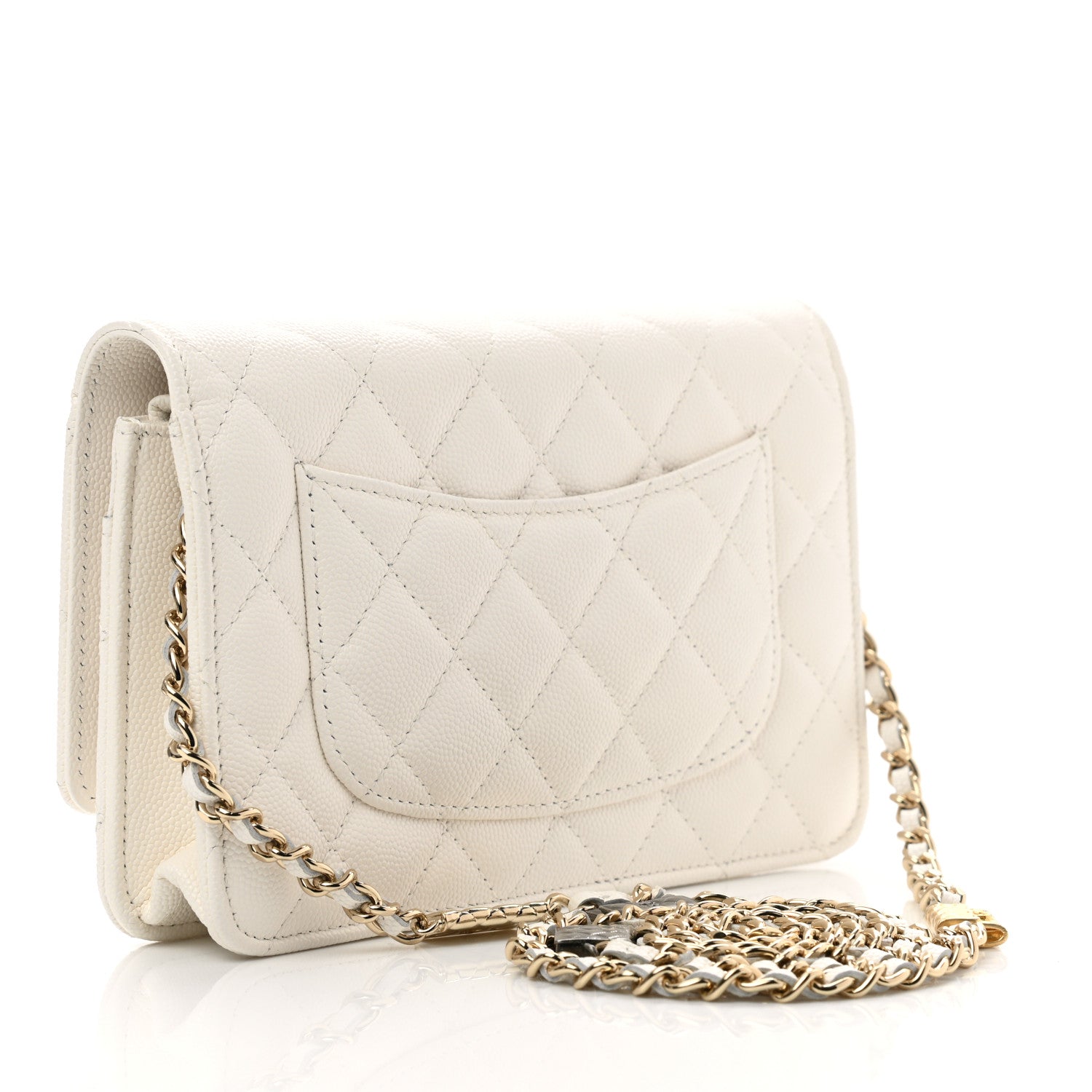 Chanel Caviar Quilted Wallet With Charms On Chain WOC White 3 of 12