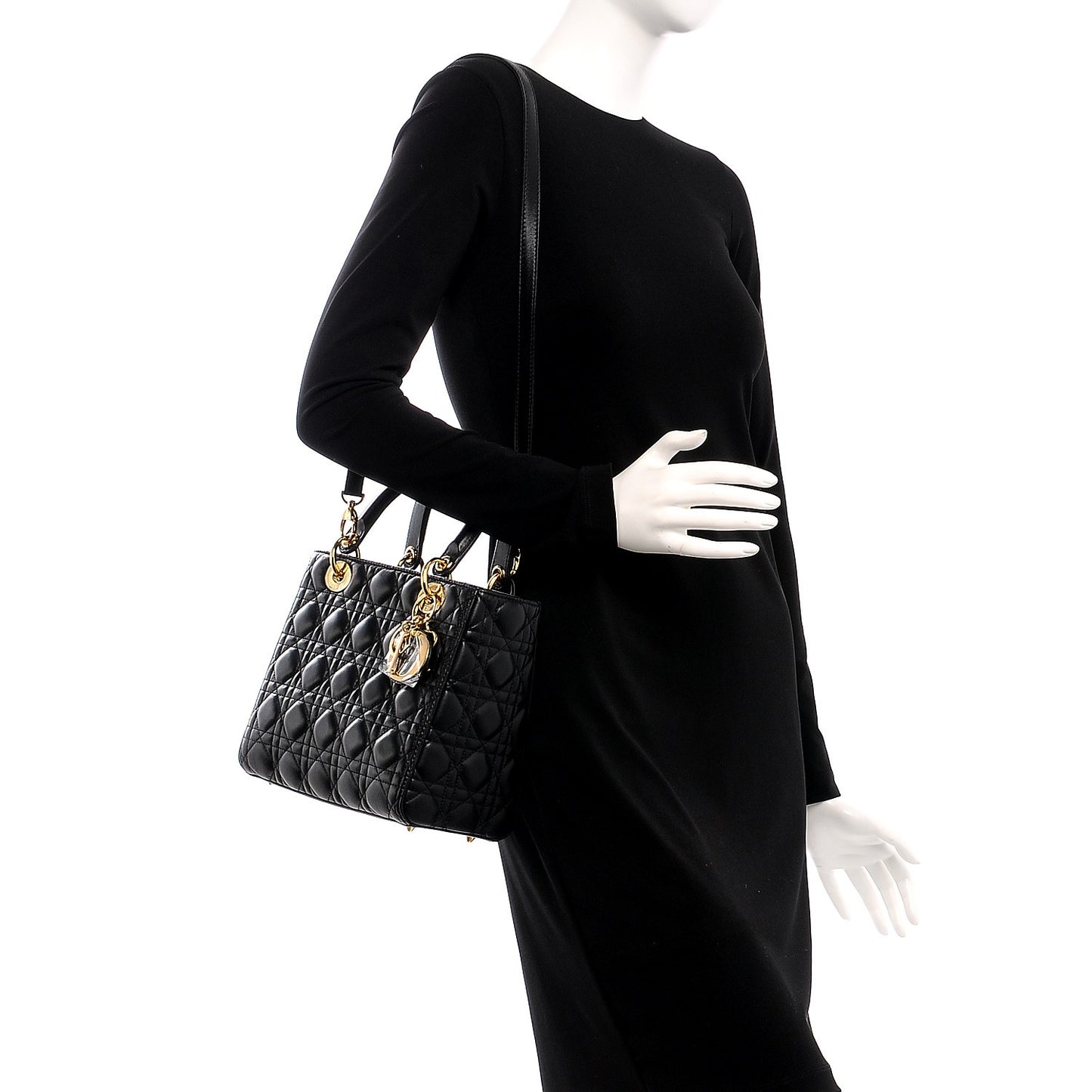 Lambskin Cannage Medium Lady Dior Black