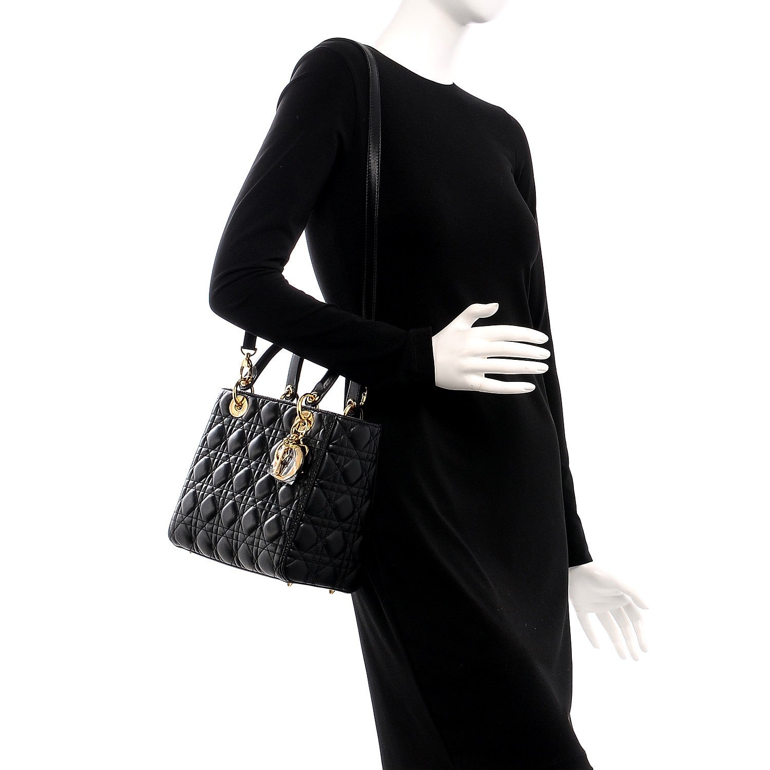 Christian Dior Lambskin Cannage Medium Lady Dior Black 2 of 16
