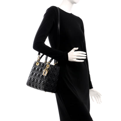 Christian Dior Lambskin Cannage Medium Lady Dior Black 2 of 16