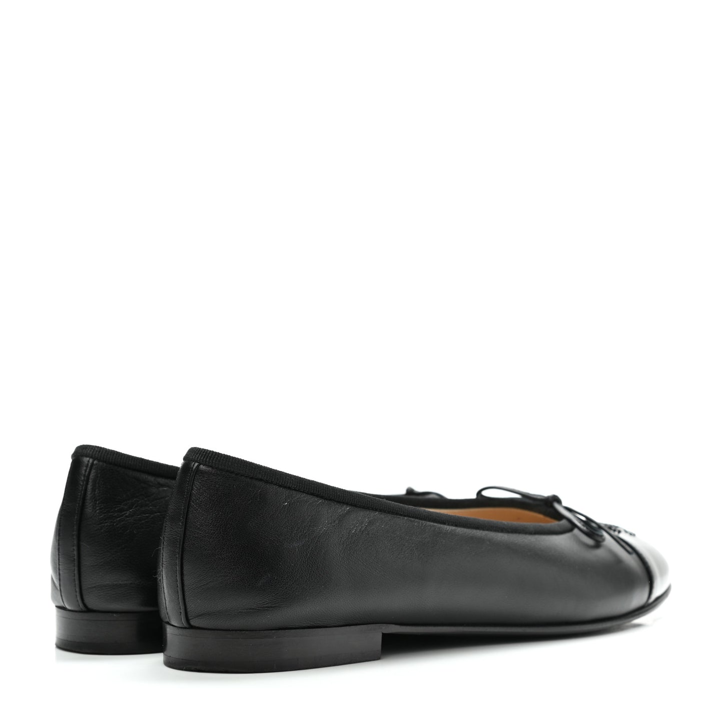 Lambskin Patent Cap Toe Ballerina Flats 39 Black