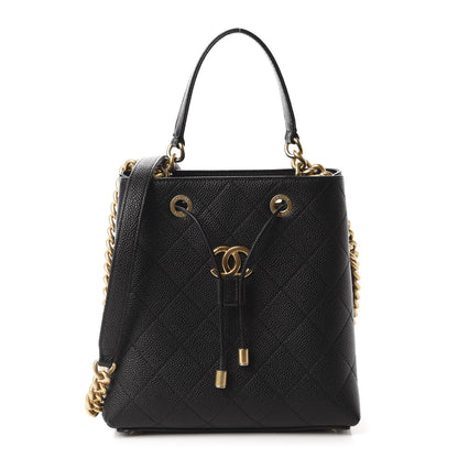 Chanel Grained Calfskin Stitched Small Drawstring Bag Black 1 of 11