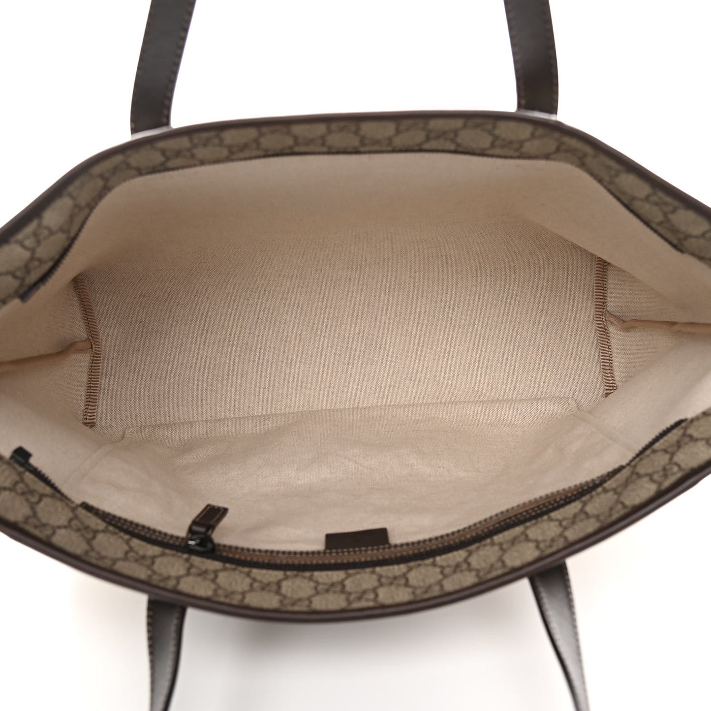 GG Supreme Monogram Medium Zippered Shopping Tote Dark Brown