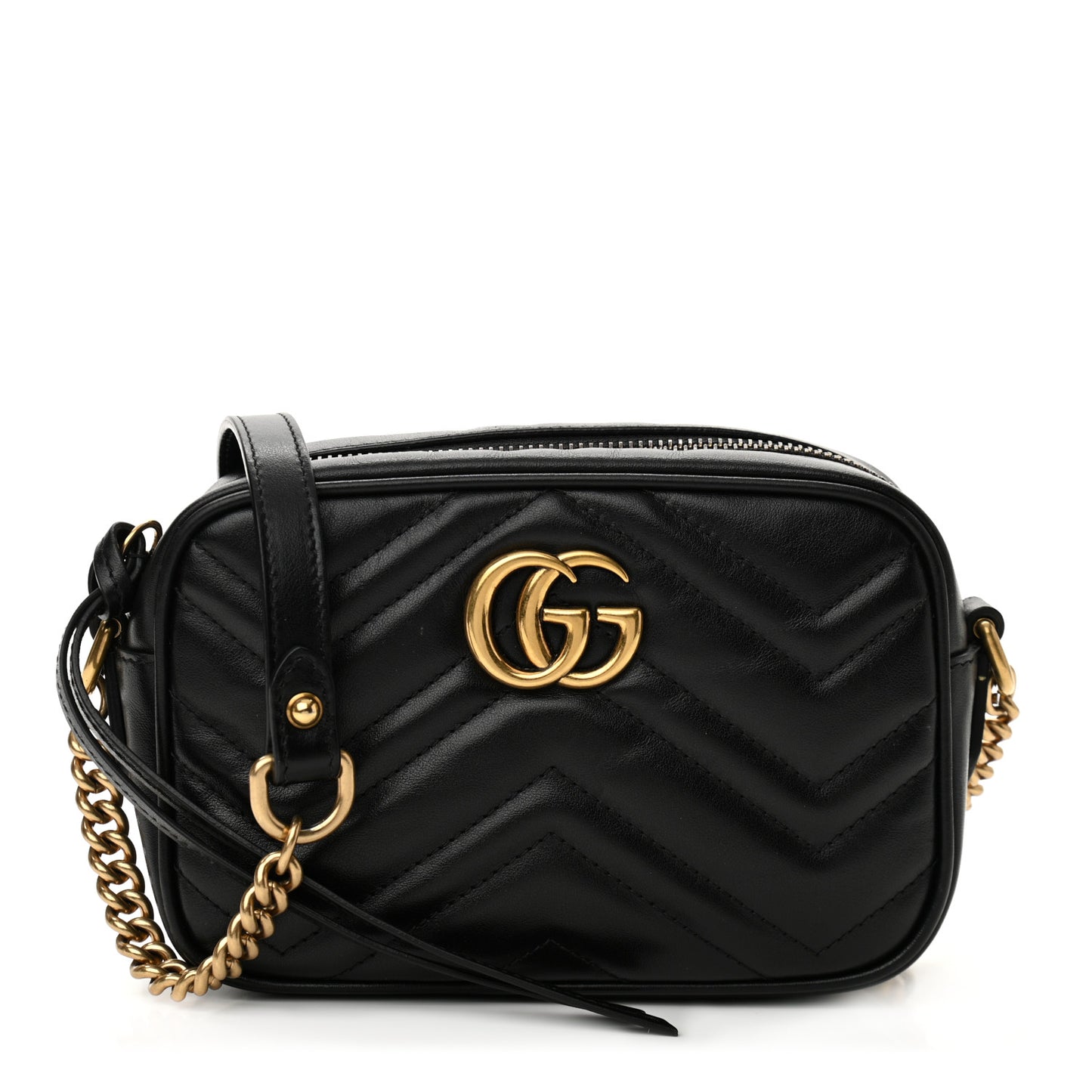 Calfskin Matelasse Mini GG Marmont Chain Shoulder Bag Black