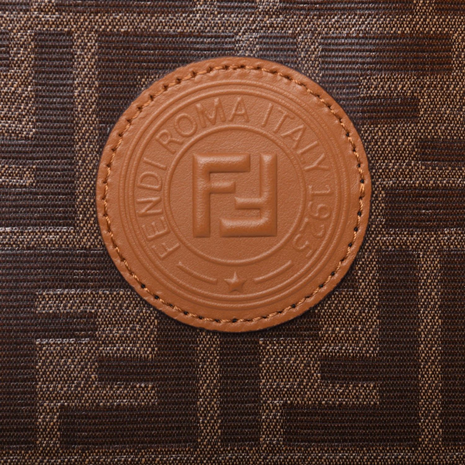 Fendi Glazed Fabric Vitello Century FF 1974 Stamp Patch Medium Peekaboo Defender Cover Mogano Panna Caramello 11 of 12
