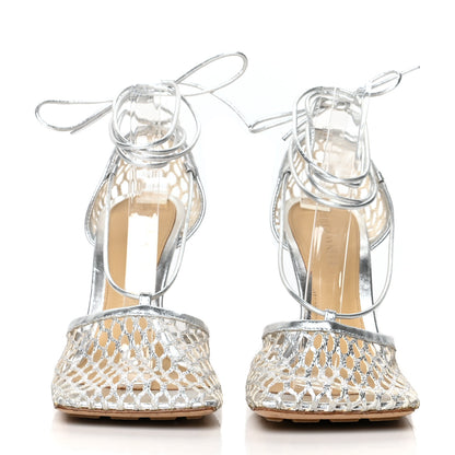 Bottega Veneta Mesh Metallic Nappa Stretch Ankle Tie Sandals 37 Silver 2 of 7