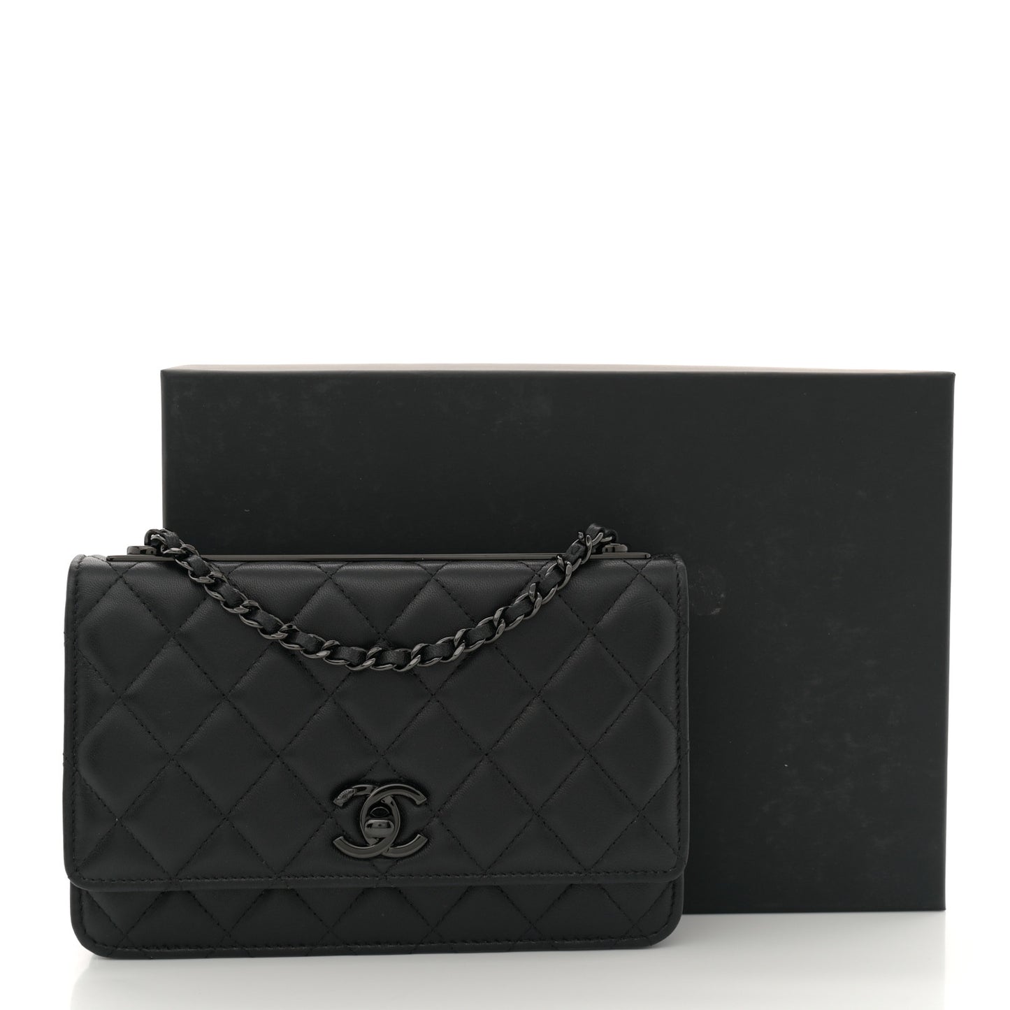 Lambskin Quilted Trendy CC Wallet On Chain WOC So Black