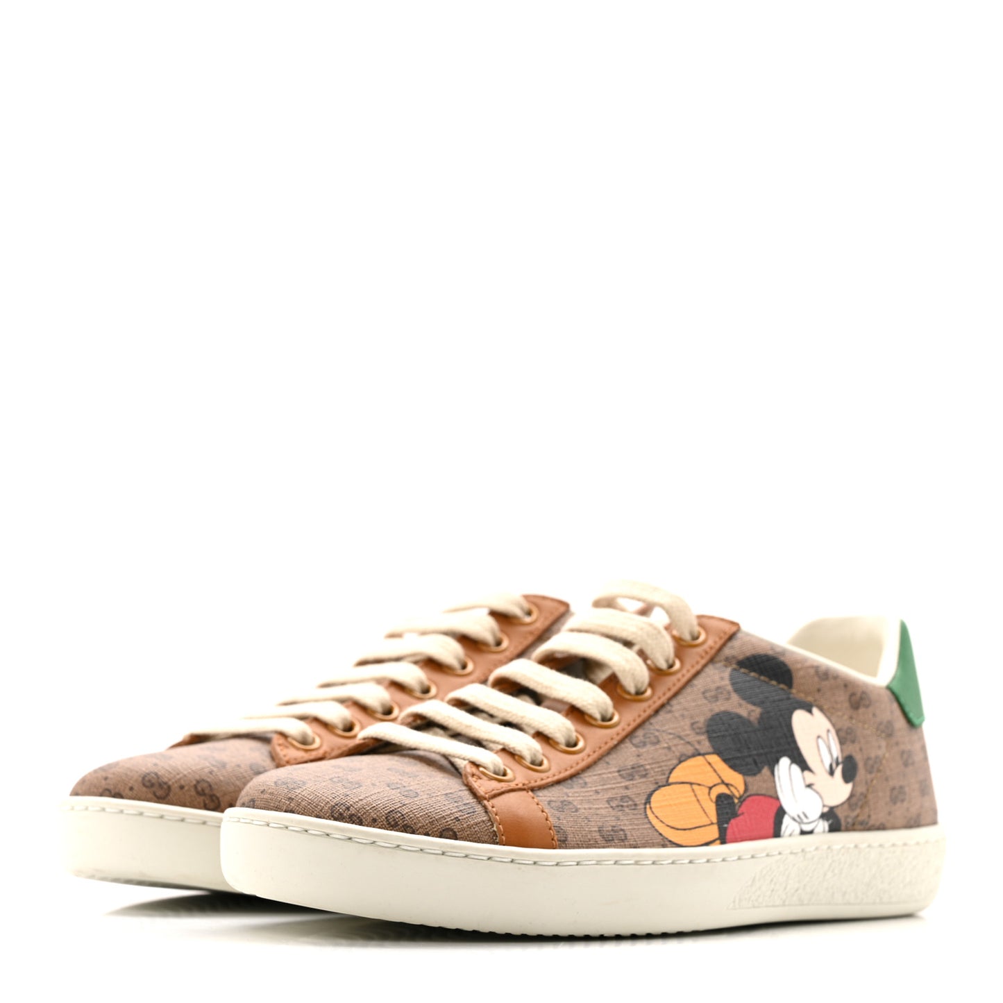 X DISNEY Mini Vintage GG Supreme Monogram Mickey Mouse Womens Ace Sneakers 35 Beige Vintage Sun Oil