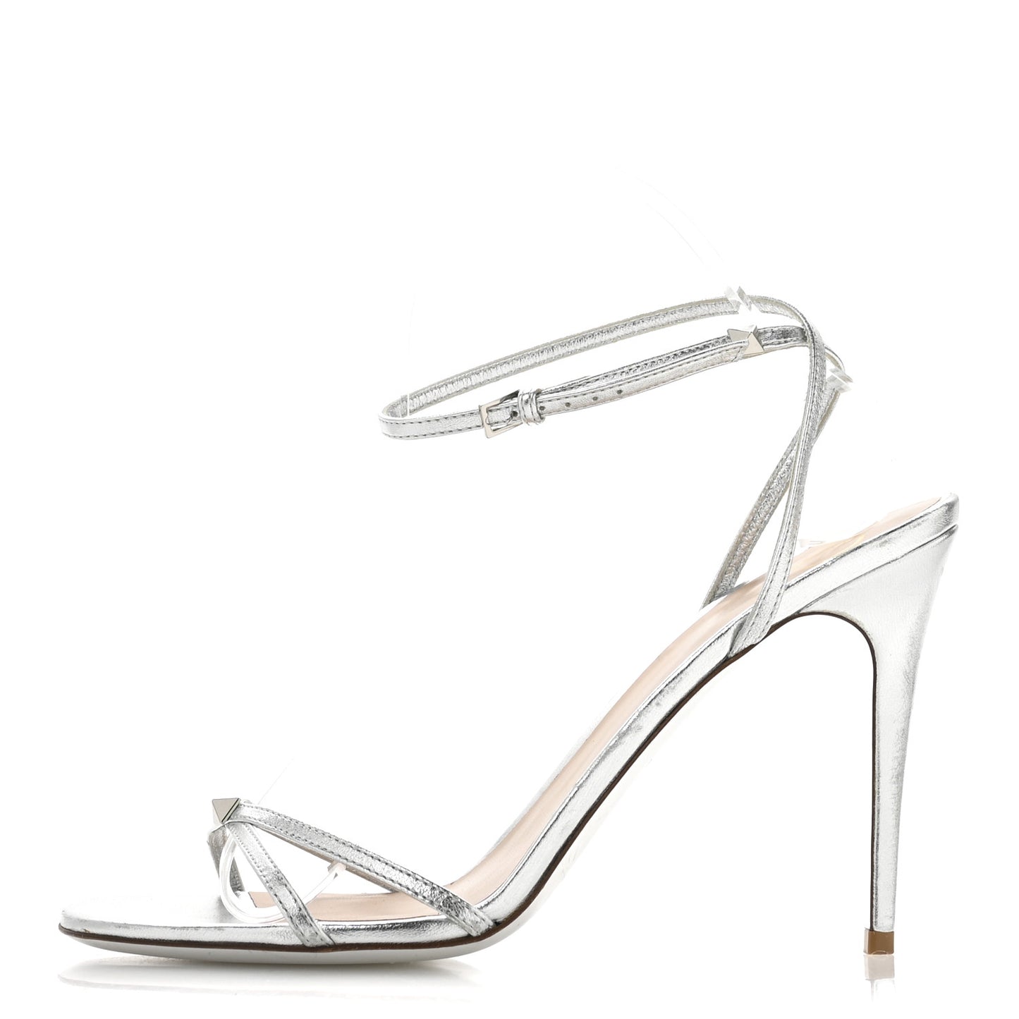 Metallic Calfskin Strappy Ankle Strap Sandals 39 Silver