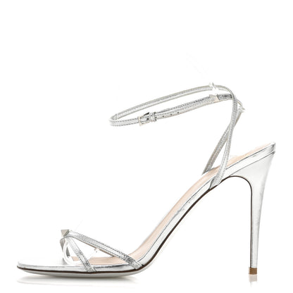 Valentino Garavani Metallic Calfskin Strappy Ankle Strap Sandals 39 Silver 1 of 9