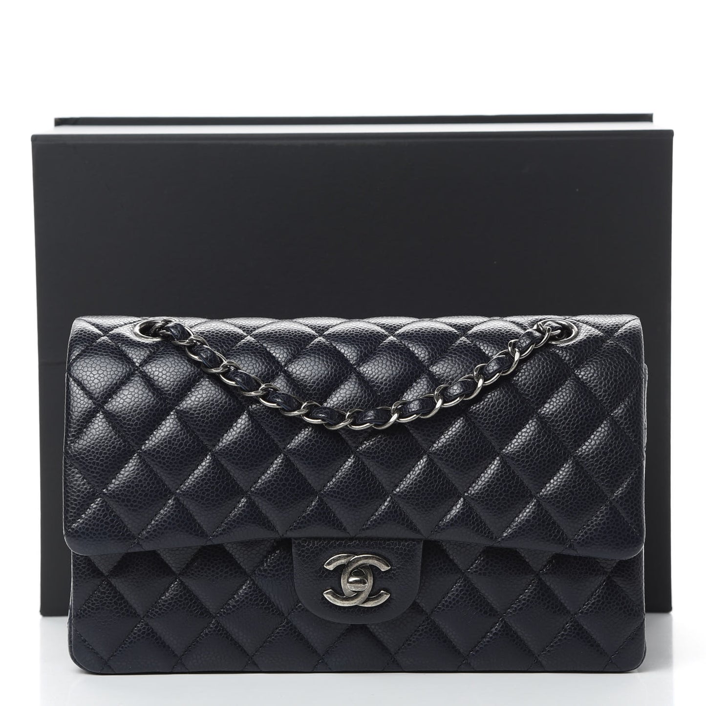 Caviar Quilted Medium Double Flap Navy