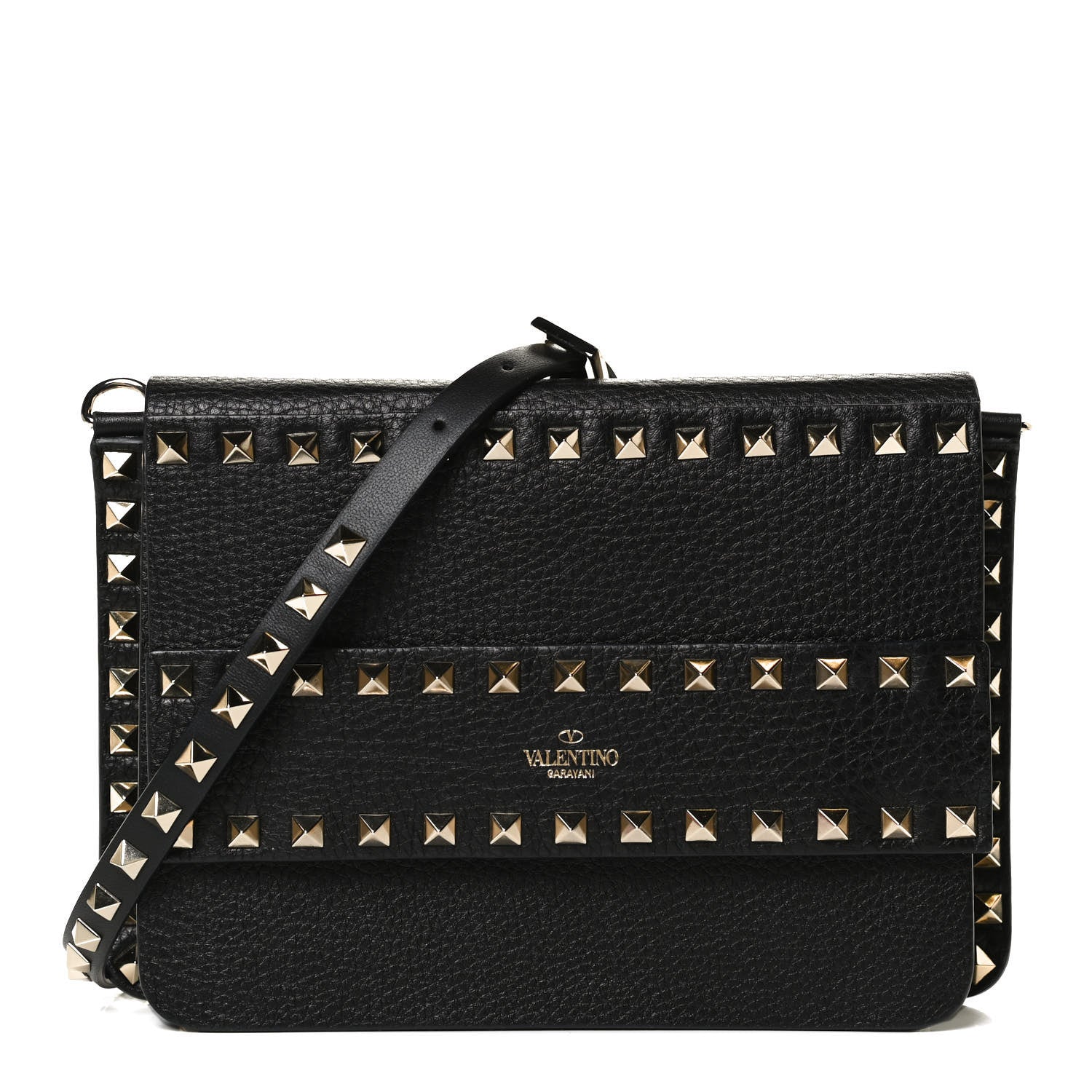 Valentino Garavani Pebbled Calfskin Rockstud Side Slip Crossbody Black 1 of 9