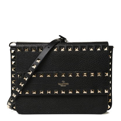 Valentino Garavani Pebbled Calfskin Rockstud Side Slip Crossbody Black 1 of 9