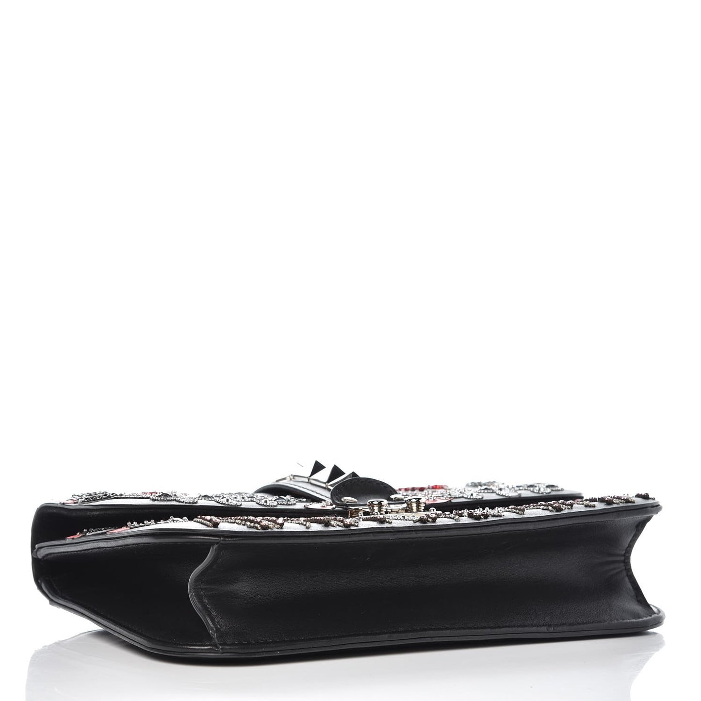 Vitello Crystal Loveblade Embellished Medium Glam Lock Rockstud Flap Black