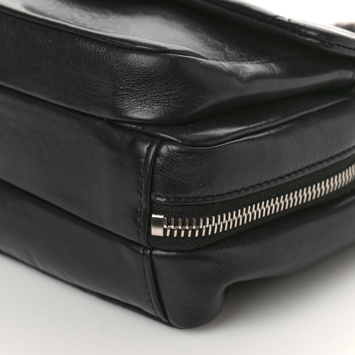 Aged Calfskin Quilted Express Zip Around Flap Black