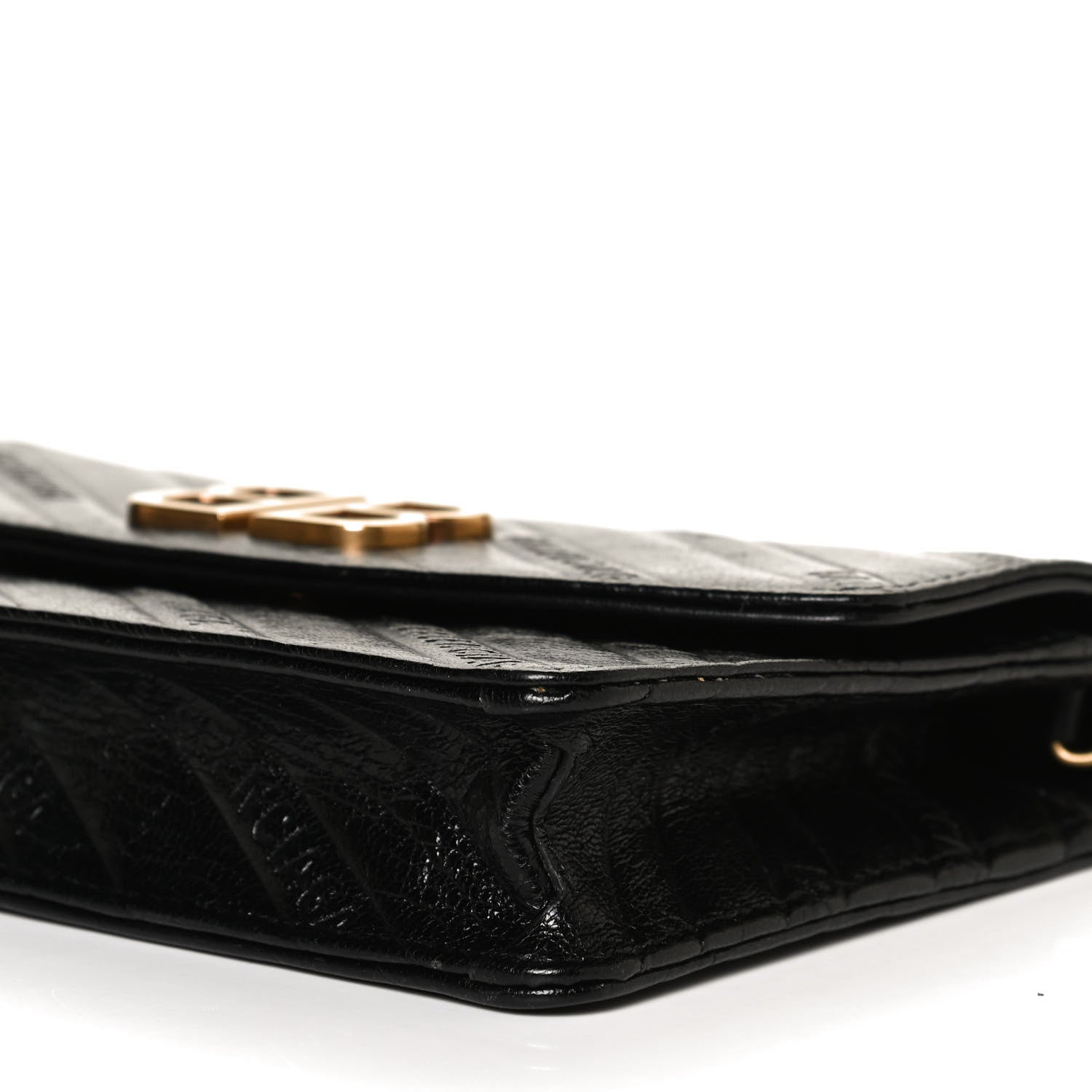 Balenciaga Shiny Goatskin Logo Embossed BB Wallet On Chain Black 9 of 12