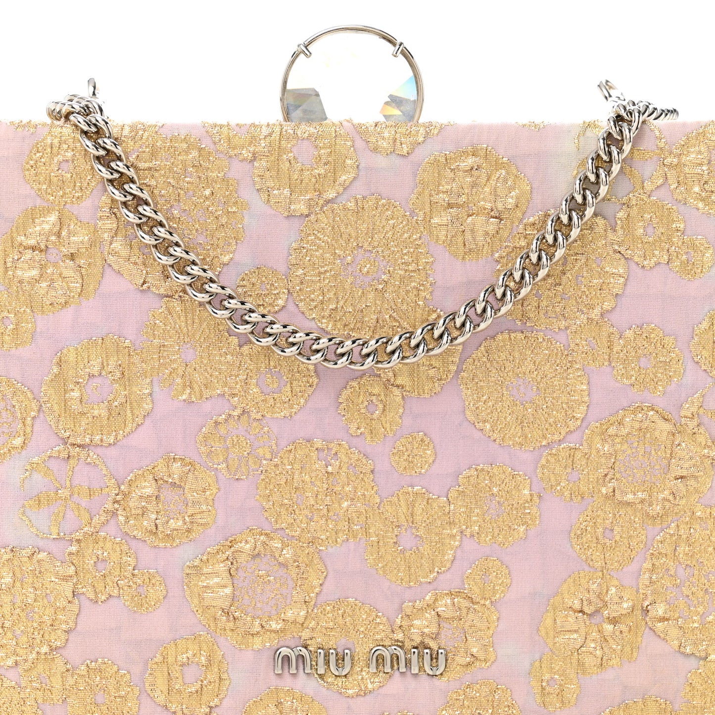 Brocade Floral Jacquard Crystal Chain Clutch Pink Gold