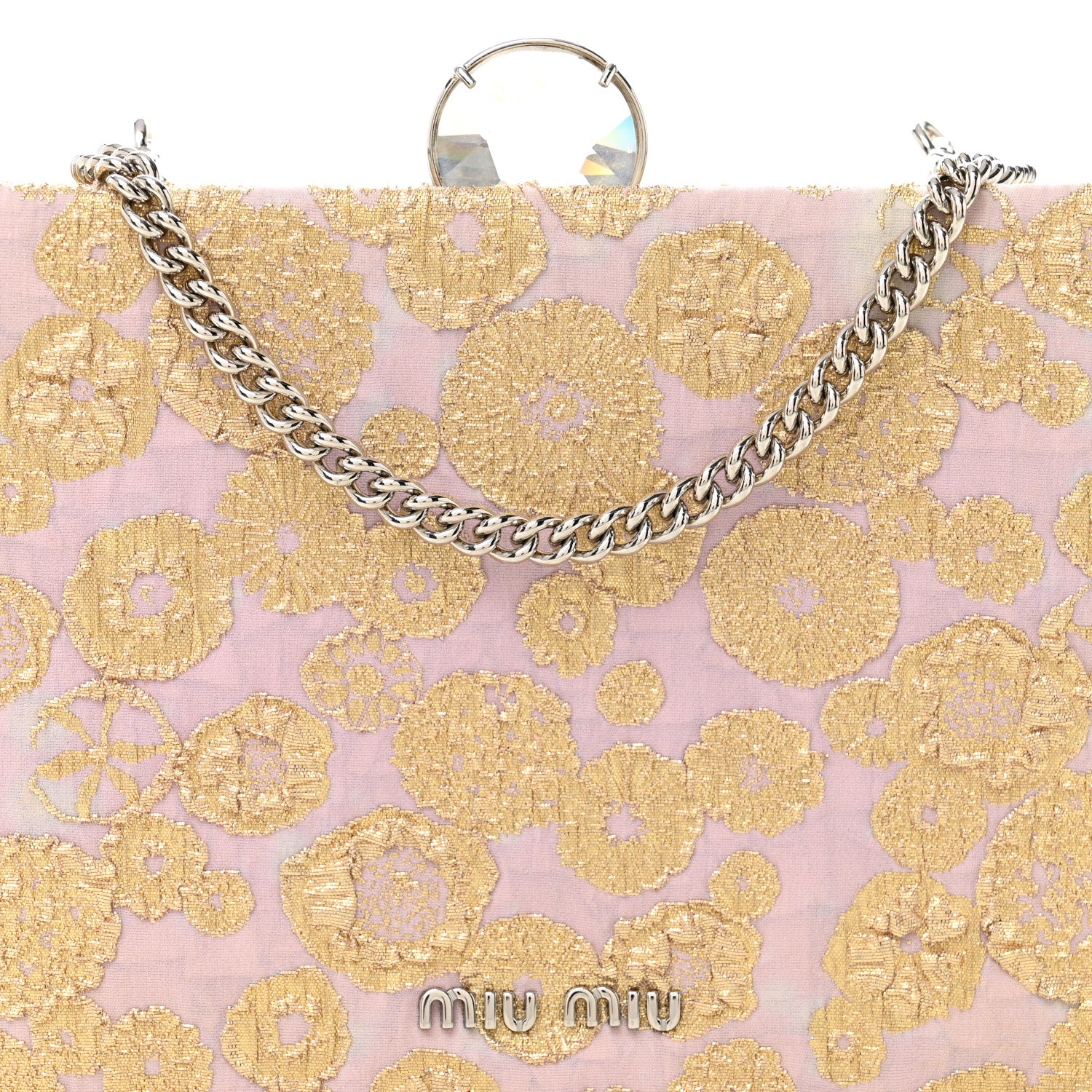 Miu Miu Brocade Floral Jacquard Crystal Chain Clutch Pink Gold 8 of 11