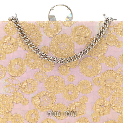 Miu Miu Brocade Floral Jacquard Crystal Chain Clutch Pink Gold 8 of 11