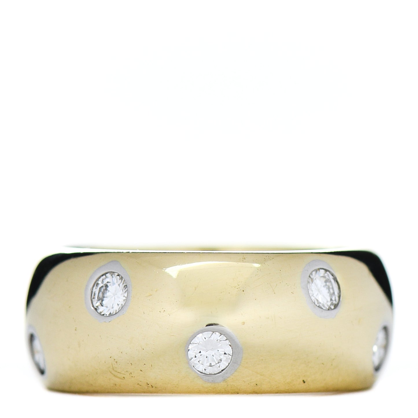 18K Yellow Gold Platinum Diamond Wide Etoile Band Ring 47 4.25