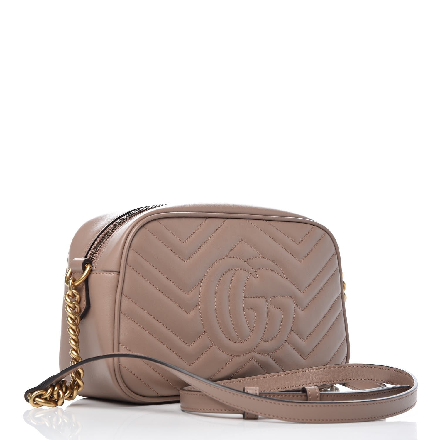 Gucci Calfskin Matelasse Small GG Marmont Chain Shoulder Bag Taupe 3 of 8
