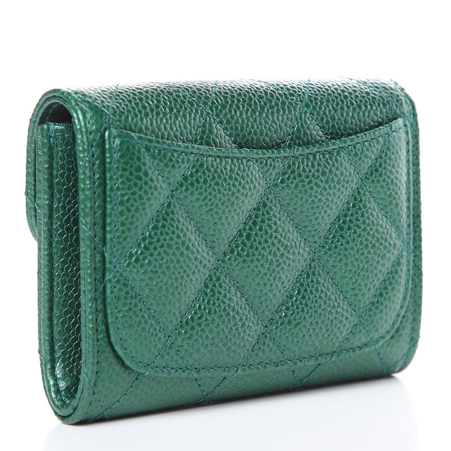 Metallic Caviar Quilted Card Holder Wallet Green