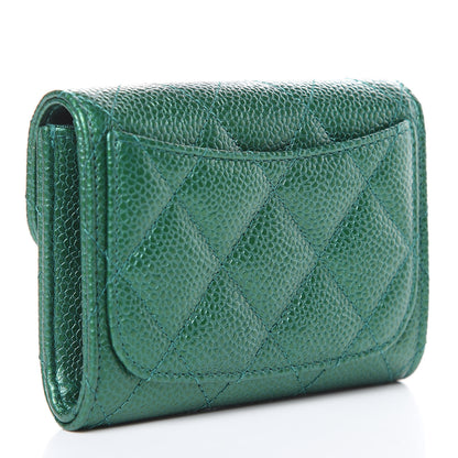 Chanel Metallic Caviar Quilted Card Holder Wallet Green 3 of 9
