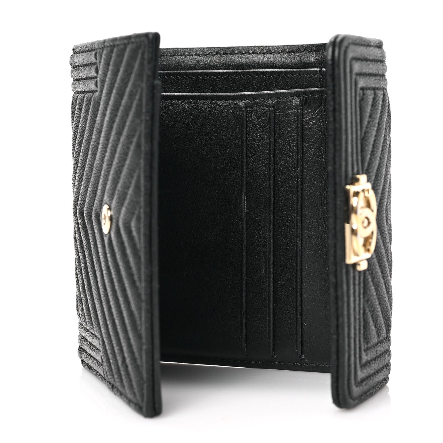 Caviar Chevron Quilted Boy Compact Wallet Black