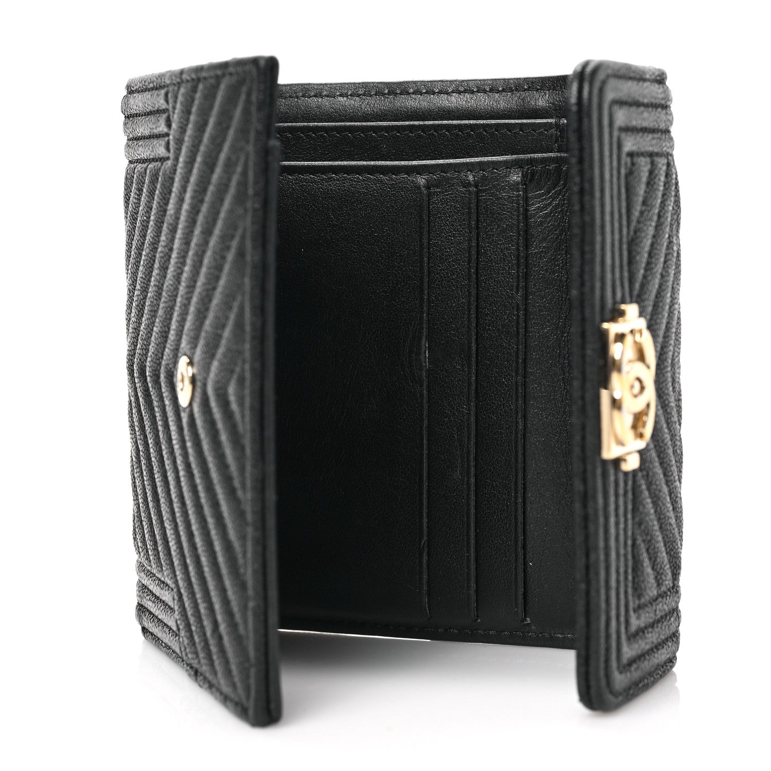 Chanel Caviar Chevron Quilted Boy Compact Wallet Black 4 of 6