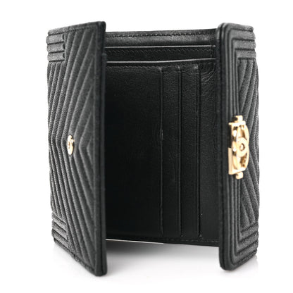 Chanel Caviar Chevron Quilted Boy Compact Wallet Black 4 of 6