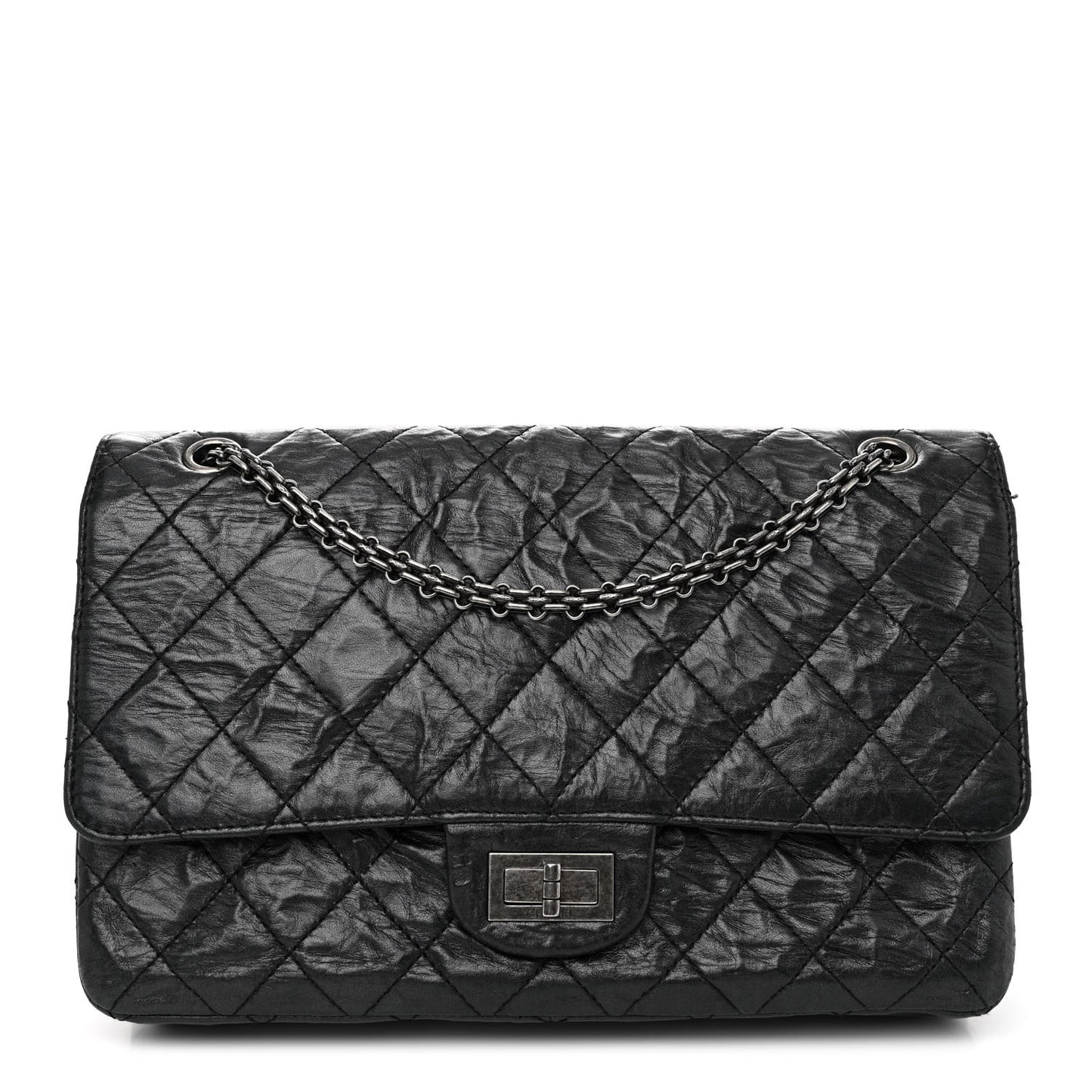 Metallic Aged Calfskin Quilted 2.55 Reissue 227 Flap Black