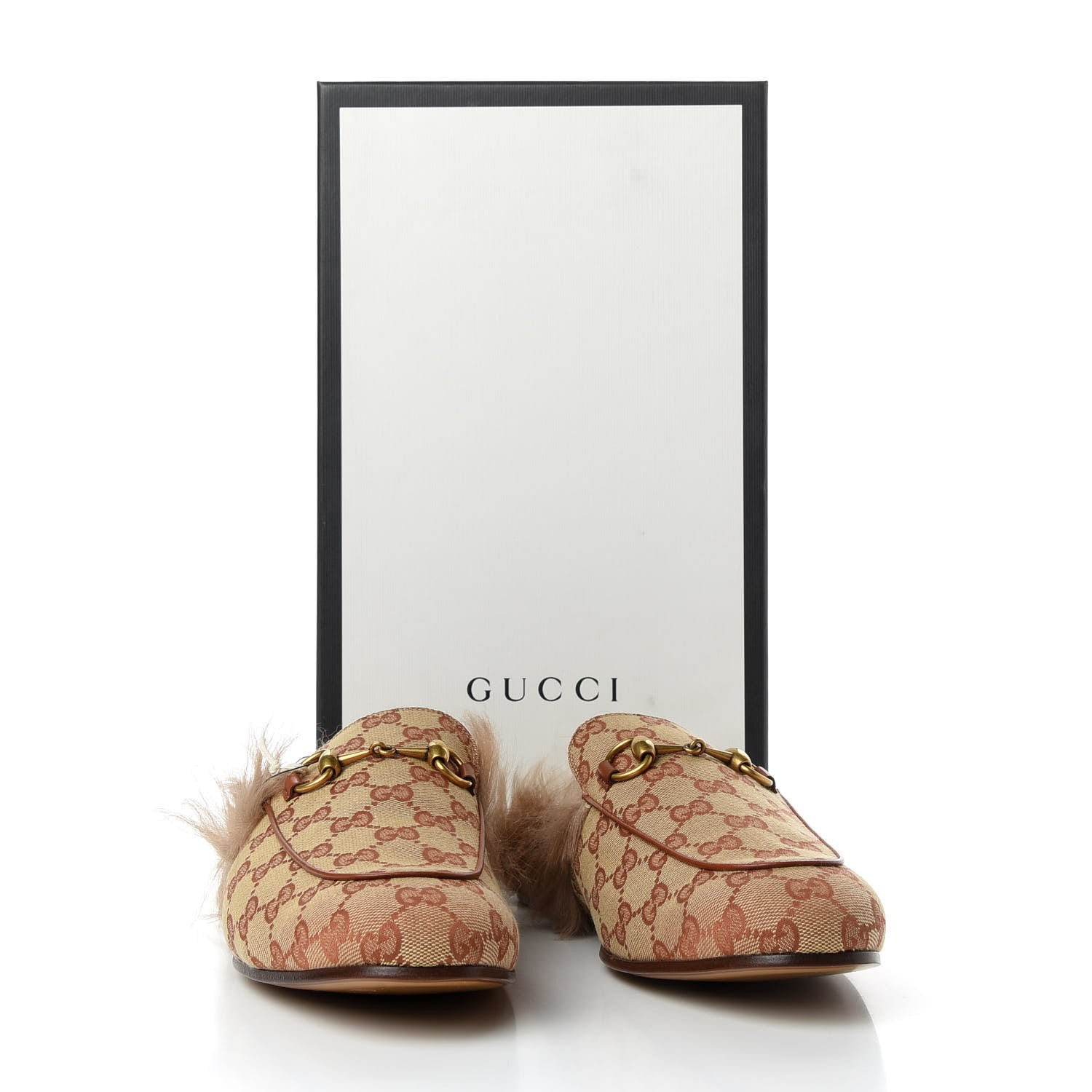 Gucci GG Monogram Fur Mens Princetown Slippers 8.5 Beige Ruggine Rust 9 of 9
