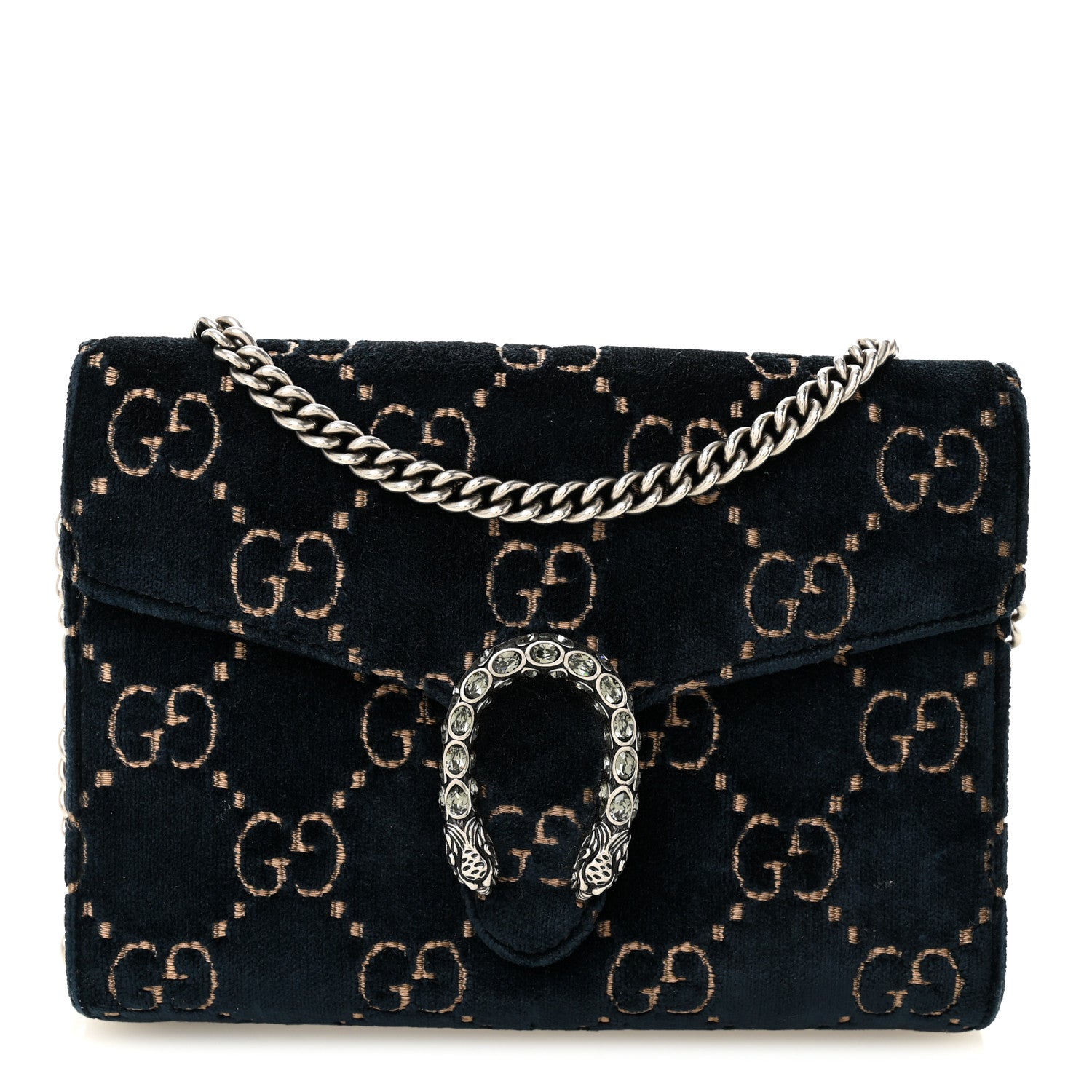 Gucci Velvet Crystal GG Monogram Mini Dionysus Chain Wallet Blue Beige Black 1 of 10