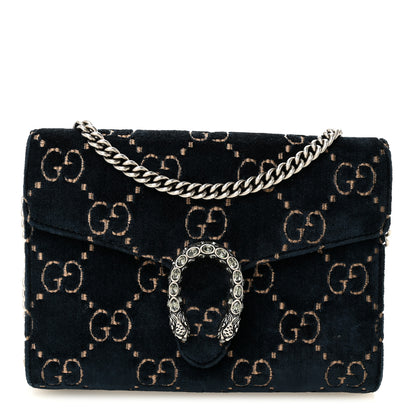 Gucci Velvet Crystal GG Monogram Mini Dionysus Chain Wallet Blue Beige Black 1 of 10