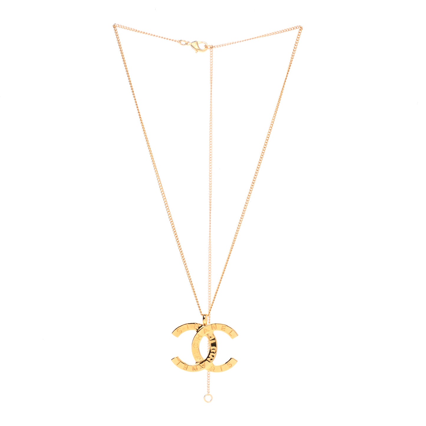 Metal CC Paris Button Necklace Gold