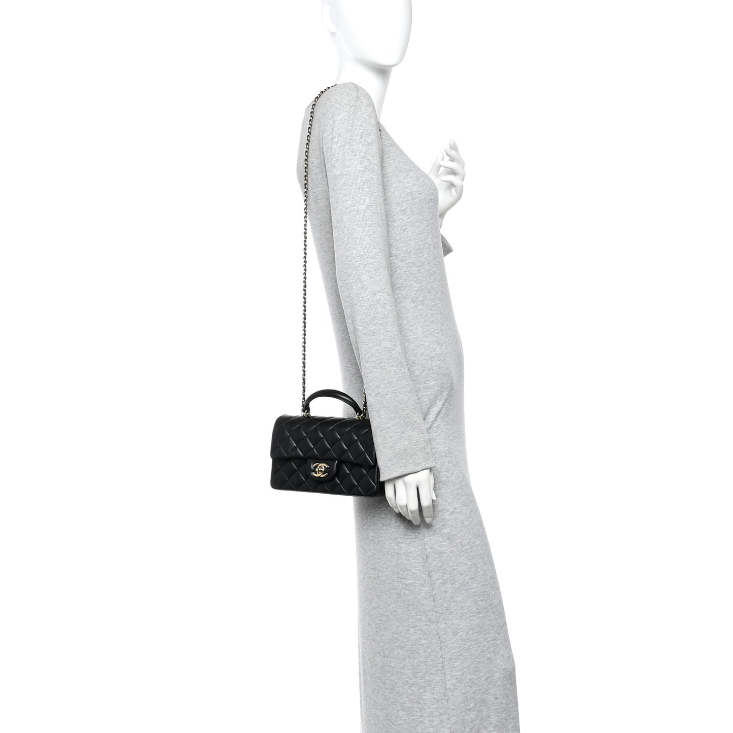 Lambskin Quilted Mini Top Handle Rectangular Flap Black
