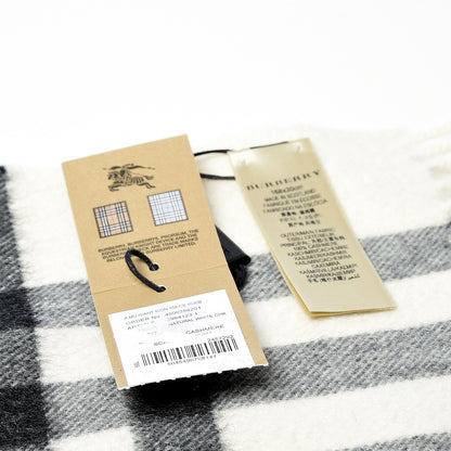 Burberry Cashmere Giant Check Fringe Scarf Natural White 2 of 3