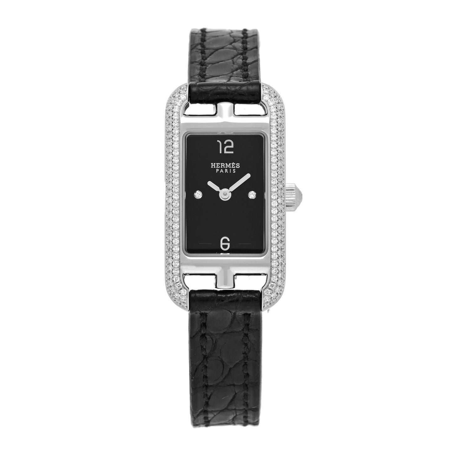 Stainless Steel Alligator Diamond 17mm Nantucket Serti Joaillier Quartz Watch Noir