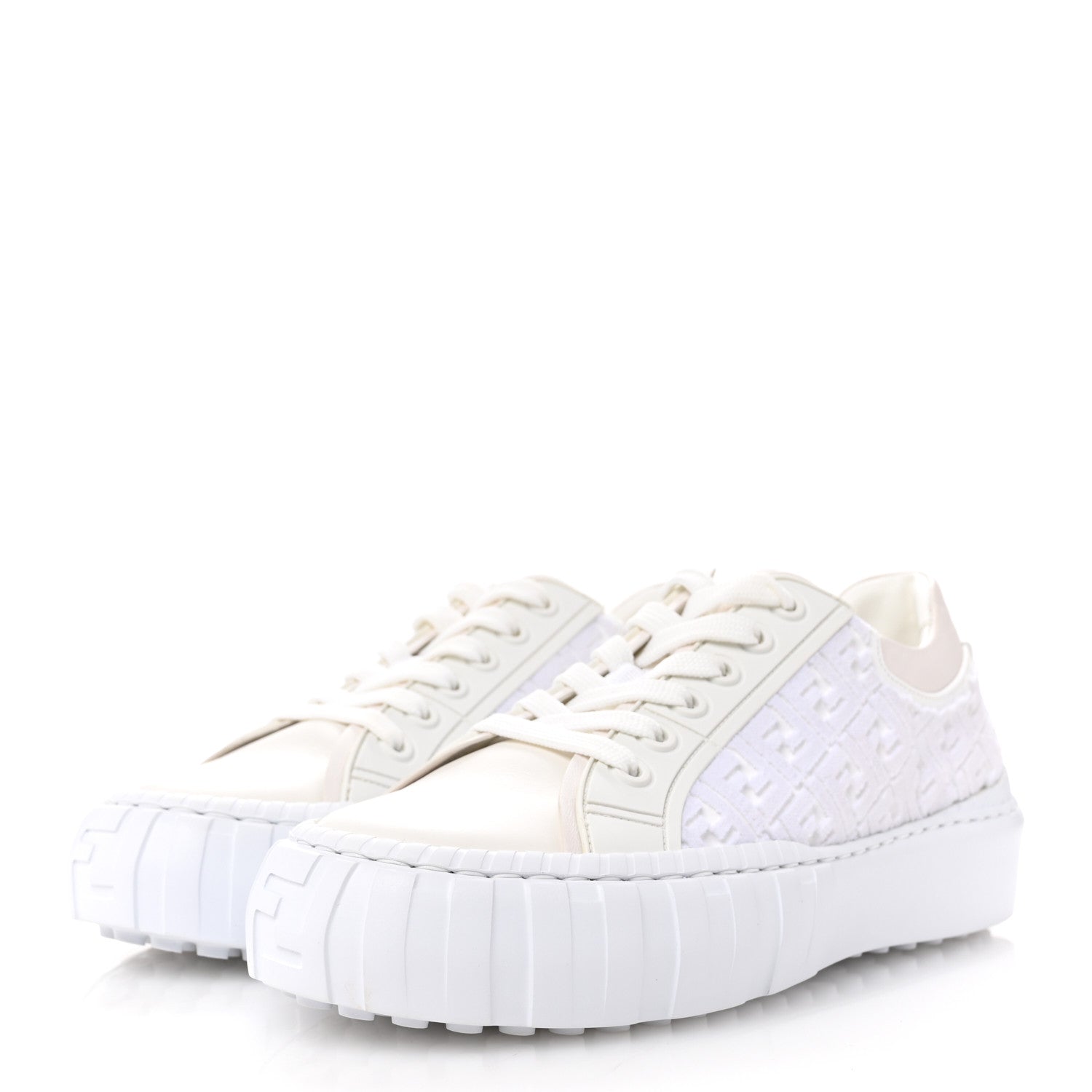 Fendi Velvet FF Calfskin Womens Fendi Force Low Top Sneakers 39.5 White 4 of 10