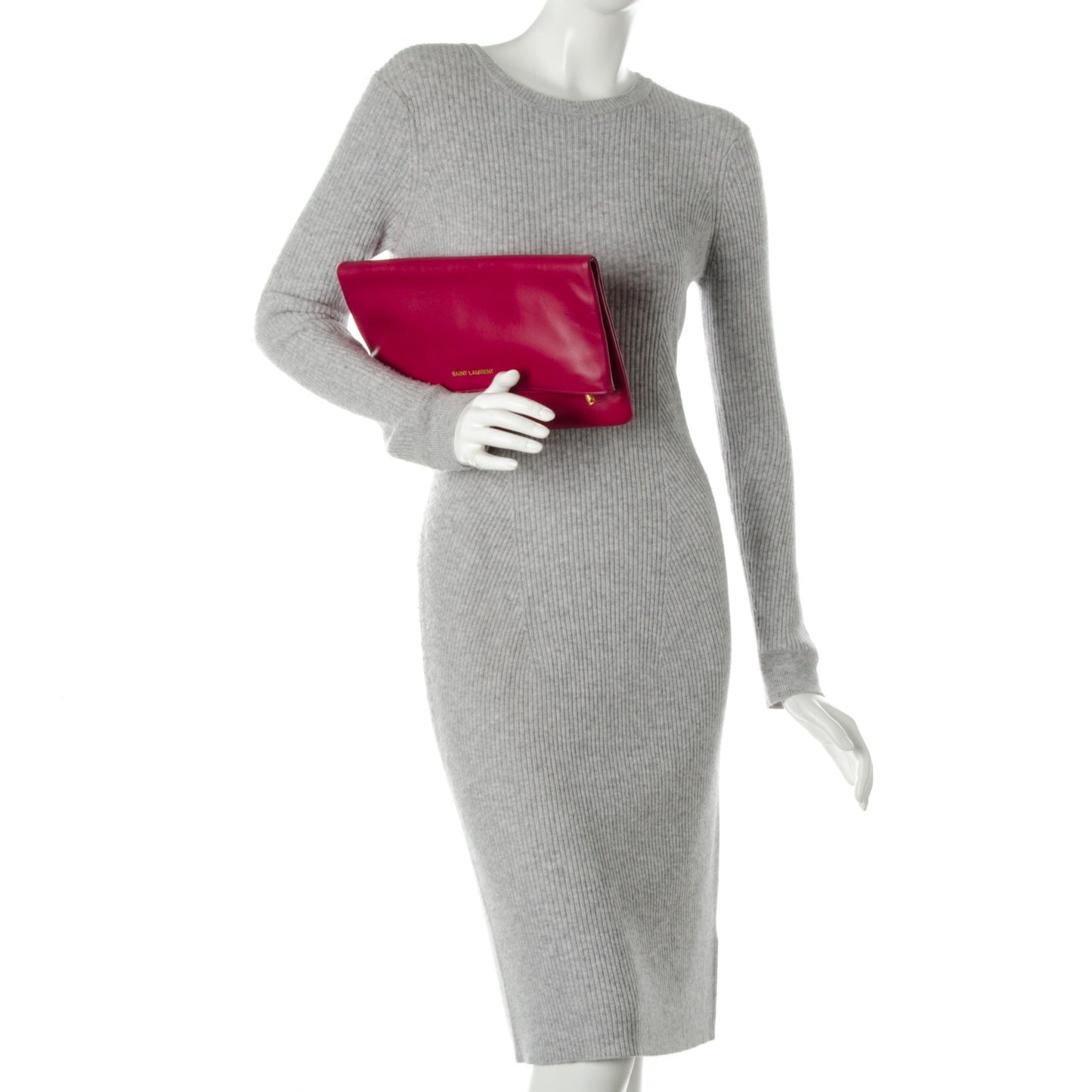 Smooth Calfskin Letters Fold-Over Clutch Fuchsia