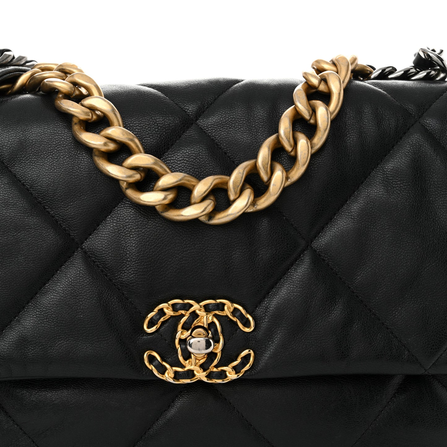 Shiny Goatskin Quilted Large Chanel 19 Flap Black