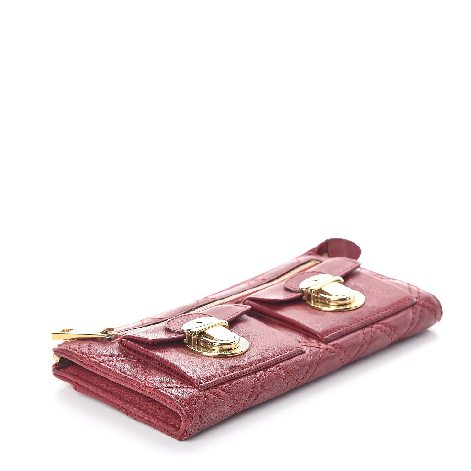 Marc Jacobs Lambskin Quilted Zip Clutch Wallet Poppy 4 of 7