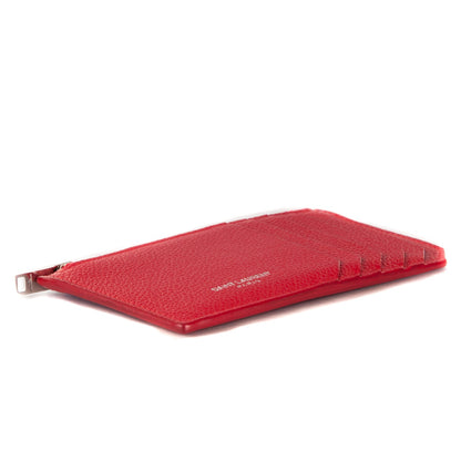 Saint Laurent Grained Calfskin 5 Fragments Zip Pouch Card Holder New Red 4 of 7