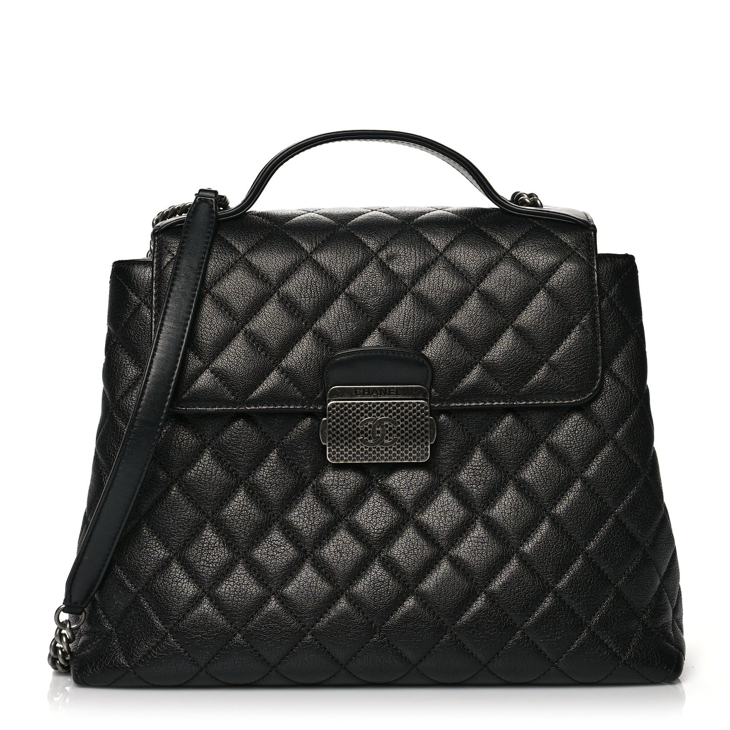 Goatskin Quilted Small CC University Shopping Tote Black
