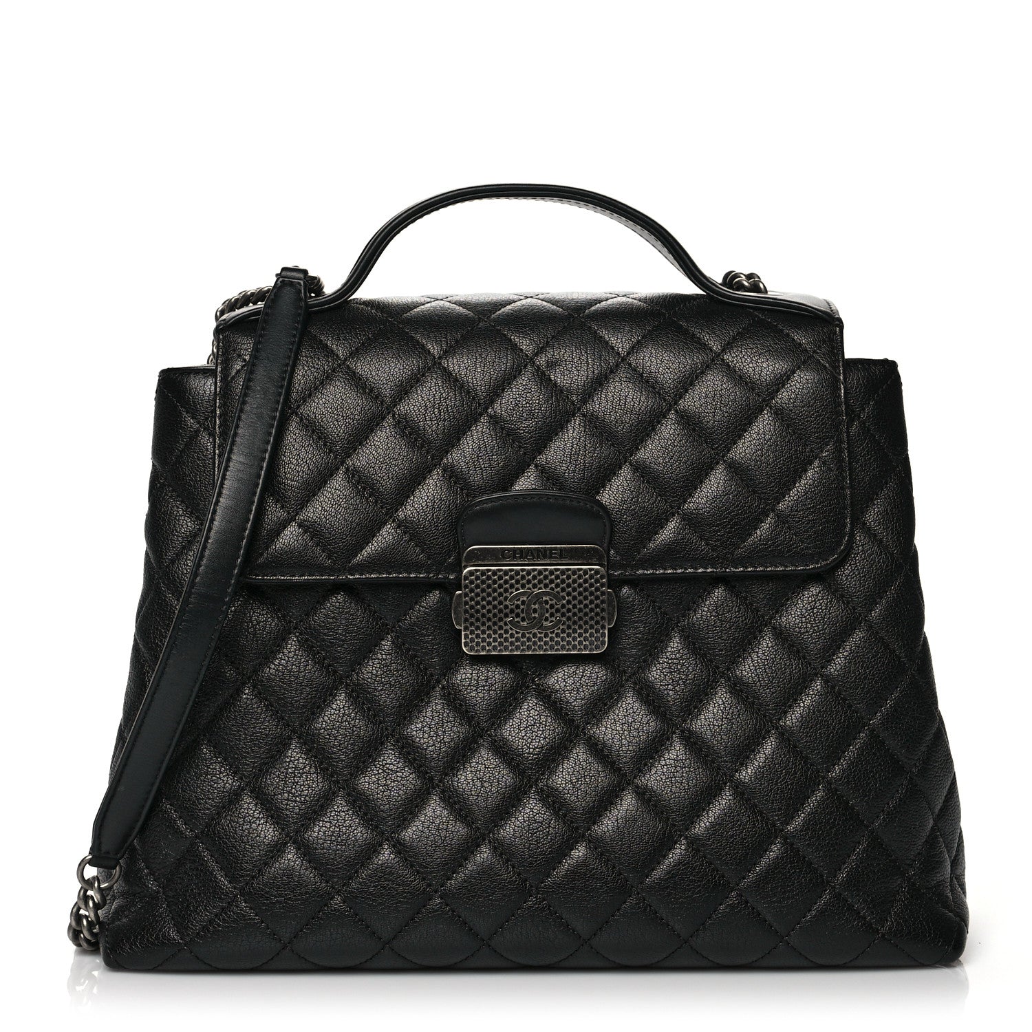 Chanel Goatskin Quilted Small CC University Shopping Tote Black 1 of 10