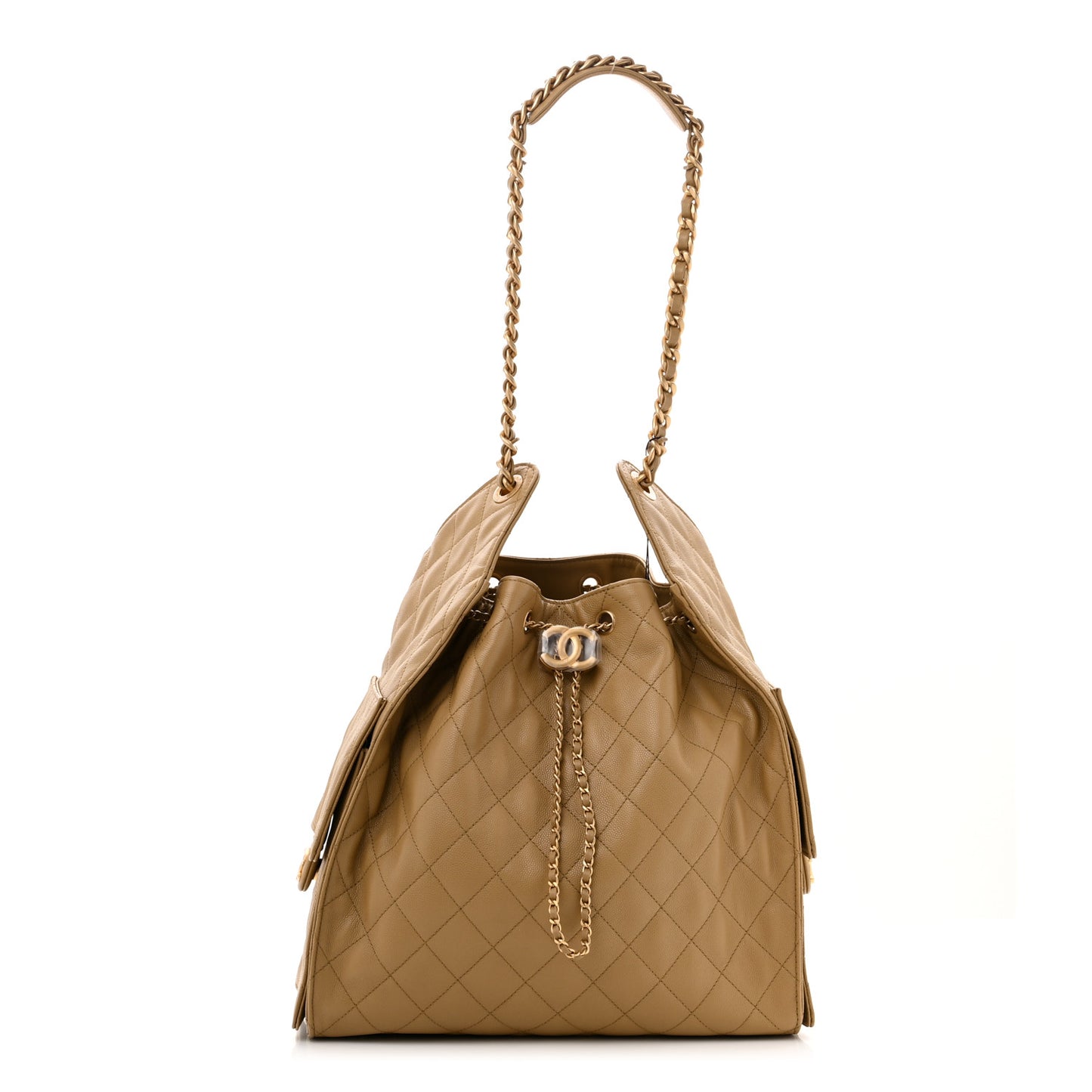 Caviar Quilted Medium Chanel 25 Handbag Dark Beige