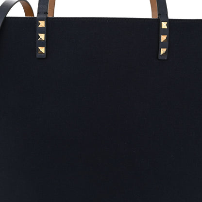 Valentino Garavani Canvas Medium Rockstud Reversible Tote Navy Blue Beige 11 of 17
